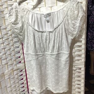 Dress Barn White Crochet Scoop Neck Tunic